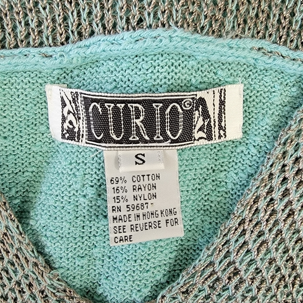NWT Curio Teal Lightweight Knit Deep V Neck Sleeveless Metallic Thread Top Small - Picture 7 of 13